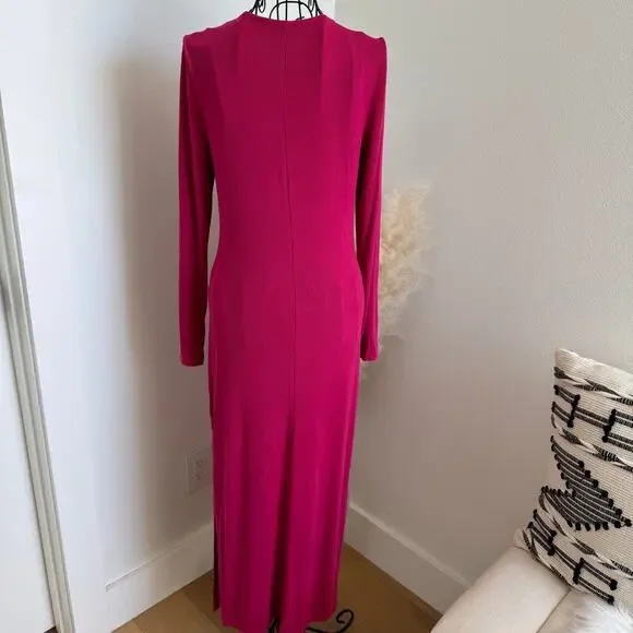 Anthropologie Bordeaux Pink Ribbed Long Sleeve Pencil Maxi Dress Small -  banga.ng